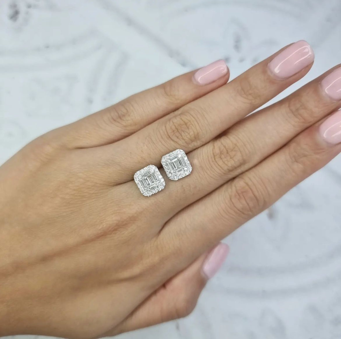 Baguette Brilliant Diamond Halo Earrings