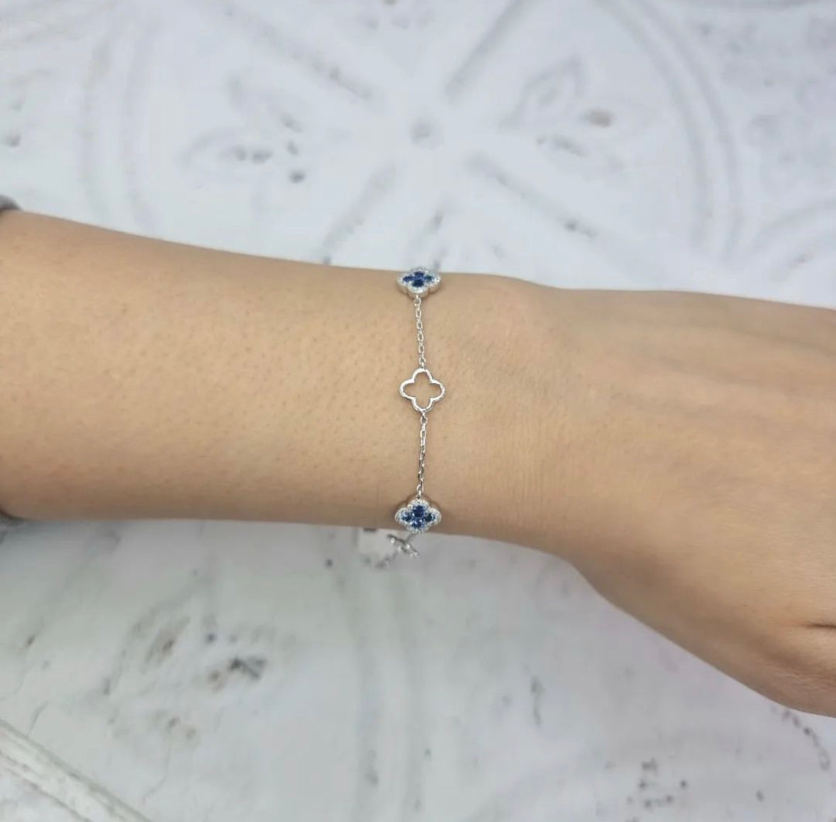 Sapphire Clover Bracelet 9ct White Gold
