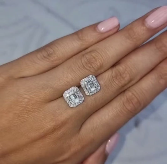 Baguette Brilliant Diamond Halo Earrings