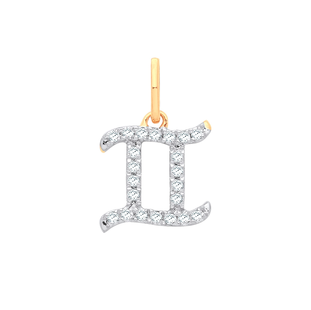 9ct Gold Diamond Set Gemini Zodiac Pendant