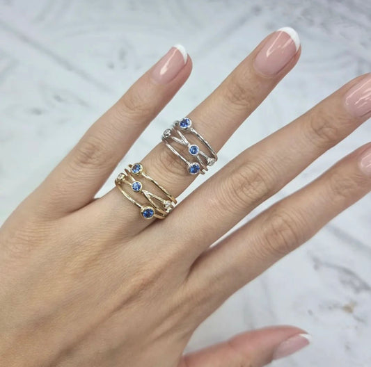 Blue Sapphire And Diamond Bubble Ring