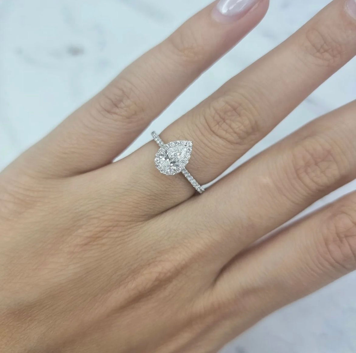 Platinum Pear Shape Diamond Halo Ring