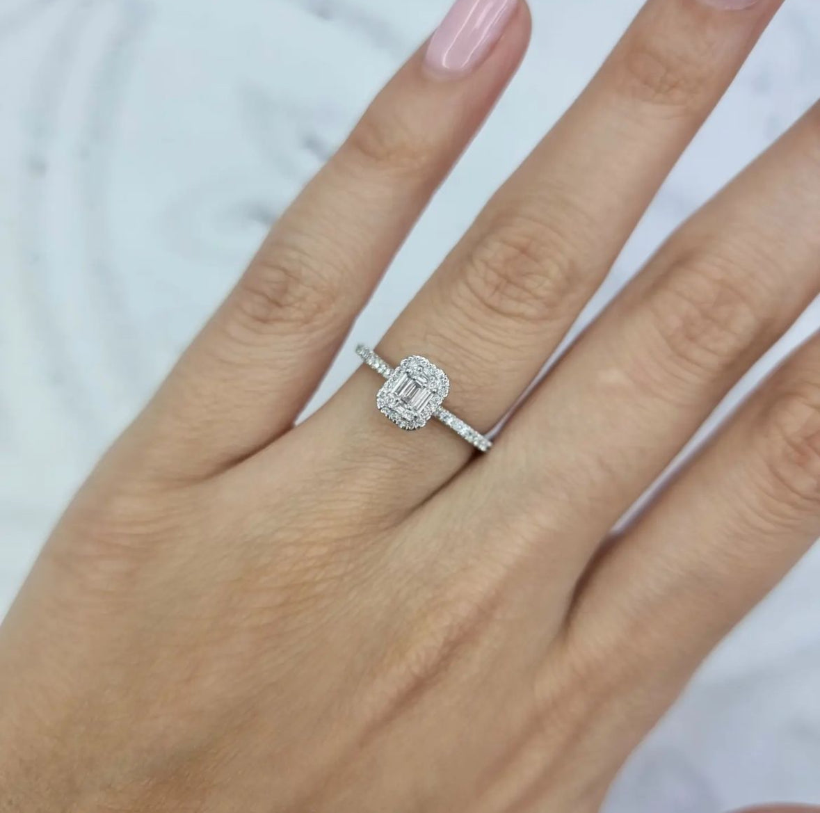 Graham Ring Baguette Brilliant Diamond Halo Ring – Graham Stones Jeweller