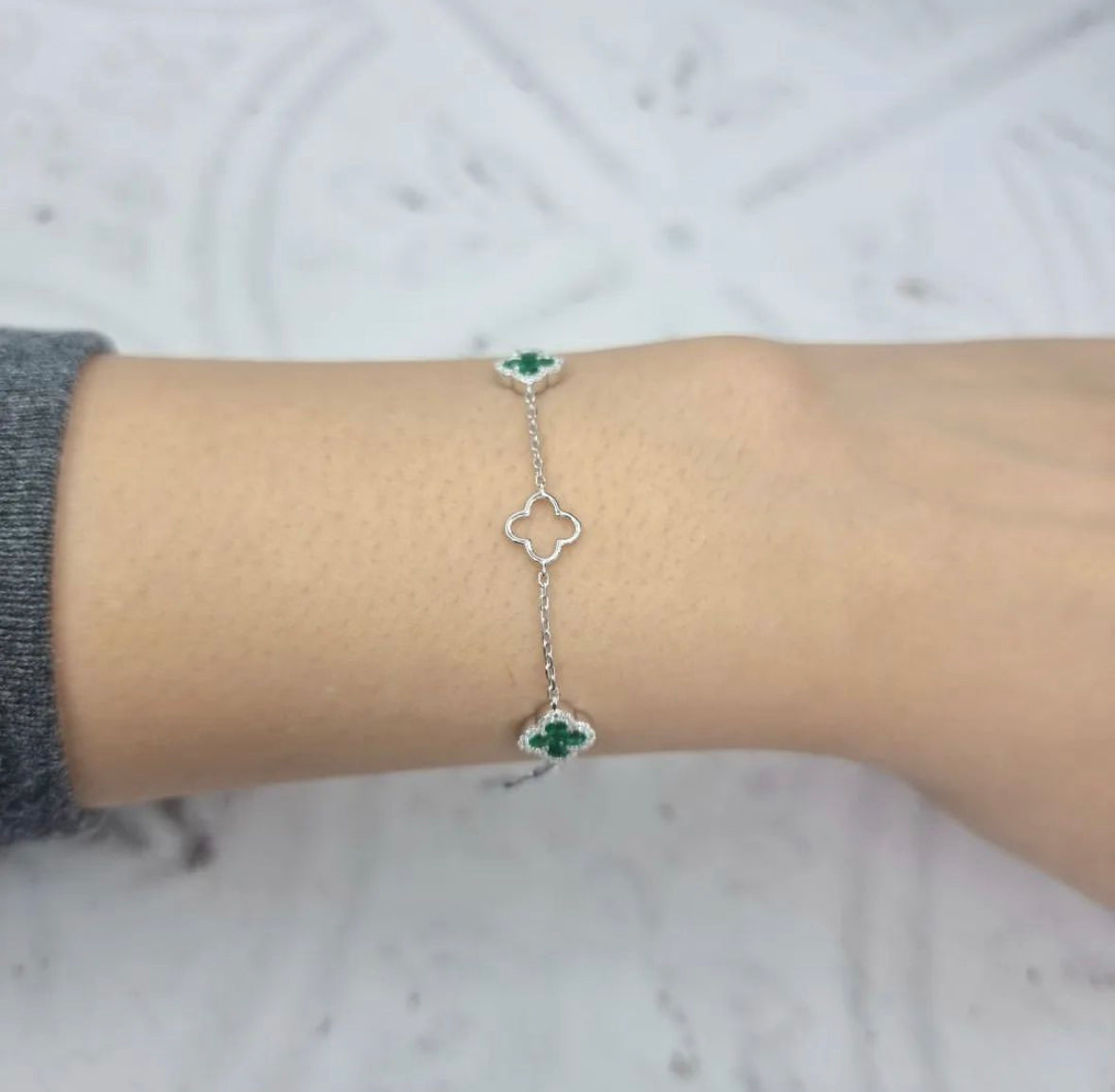 Emerald Clover Bracelet 9ct White Gold