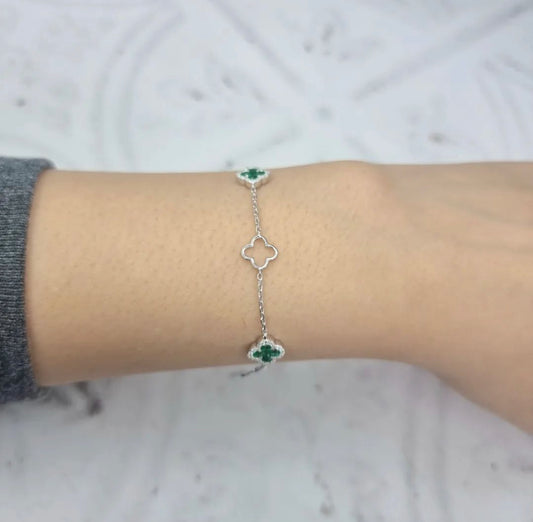 Emerald Clover Bracelet 9ct White Gold