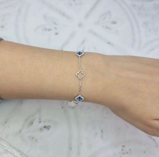 Sapphire Clover Bracelet 9ct White Gold